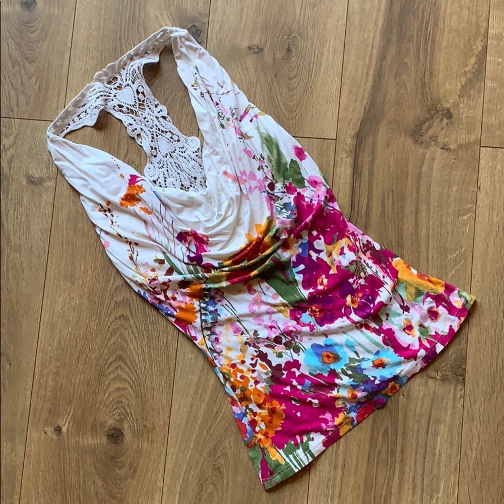 Sky XS cowl neck crochet racerback halter sexy top